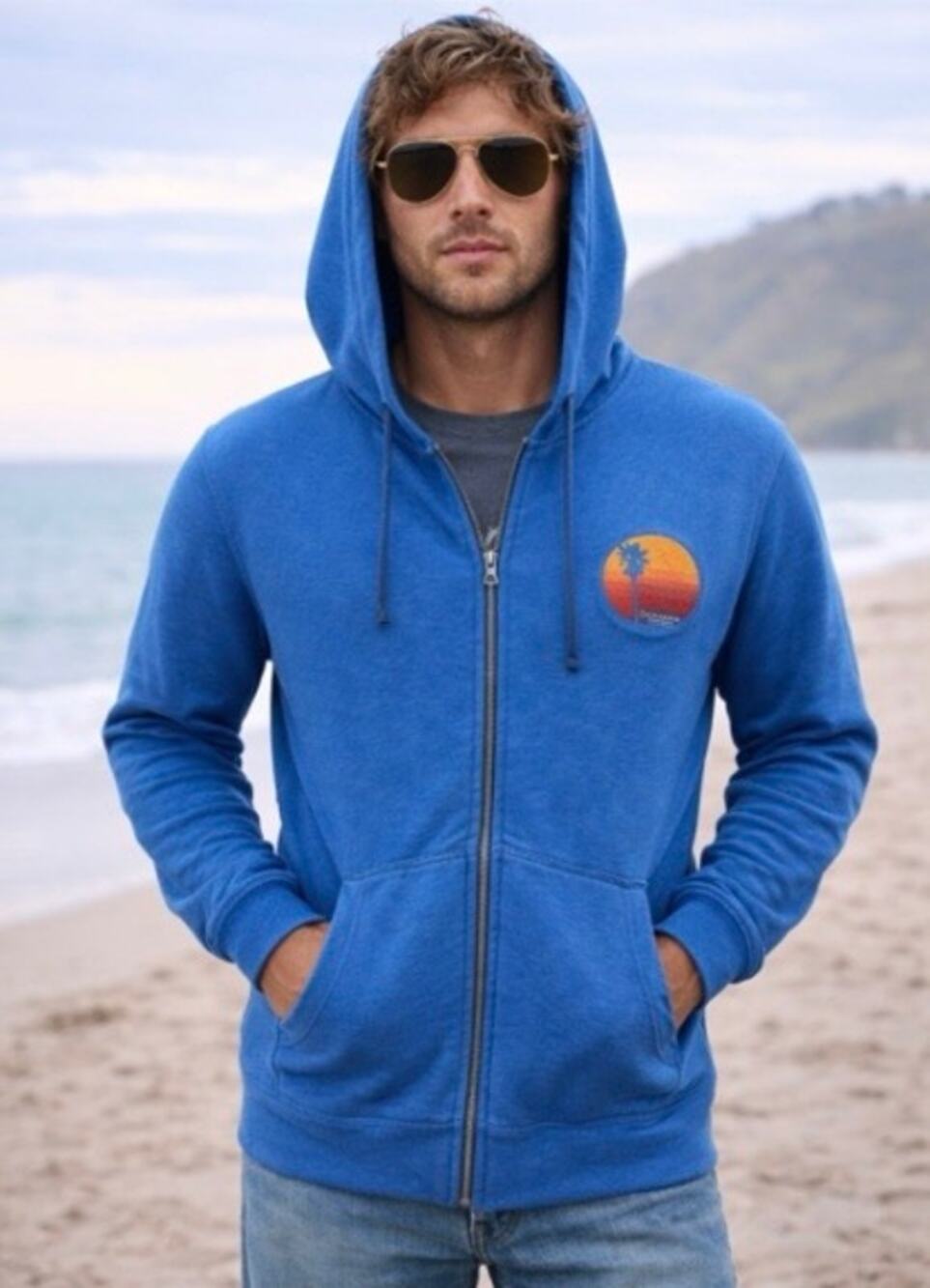James Perse Men’s Hoodie Sweatshirt Blue California Full Zip Casual 5 XXL